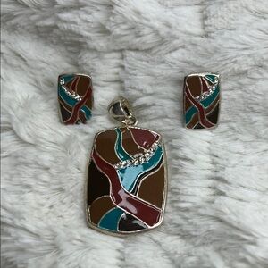 Colorful Geometric Pendant and Earring Set